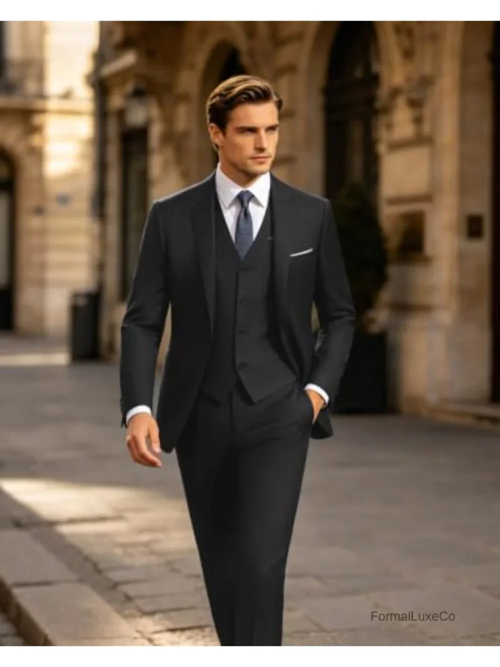Men's 3-Piece Slim Fit Tuxedo Suit with Bow Tie, One Button, Wrinkle Resistant